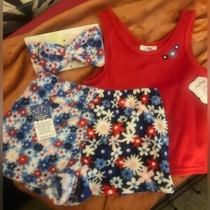 bmagical Summer Play 3-Piece Girls (10) Floral Red Top with Shorts & Hair Bow